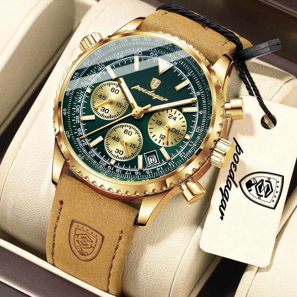 POEDAGAR Business Herren Armbanduhr Wasserdicht Leuchtend Datum Chronograph Sport Mann Uhr Leder Quarz Mode Herrenuhren Reloj
