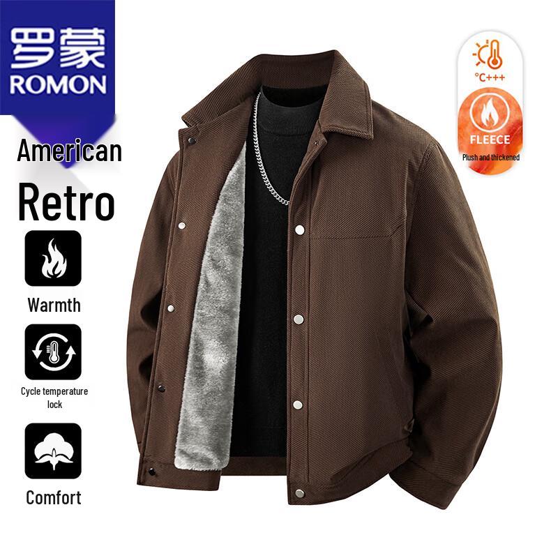 ROMON Men's Corduroy Fleece-Lined Turn-Down Collar Jacket