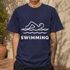 2026 New Pure Cotton Tshirt With Swimmer Silhouette And Water Ripple Print Casual Crew Neck Short Sleeve