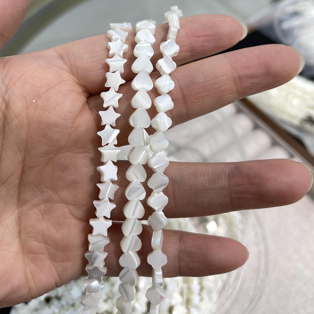 Natural White Mother-of-Pearl Star Bead Strand, 18 Cm, 8x8 Mm Shell Beads for DIY Jewelry Making (Bracelets and Necklaces)