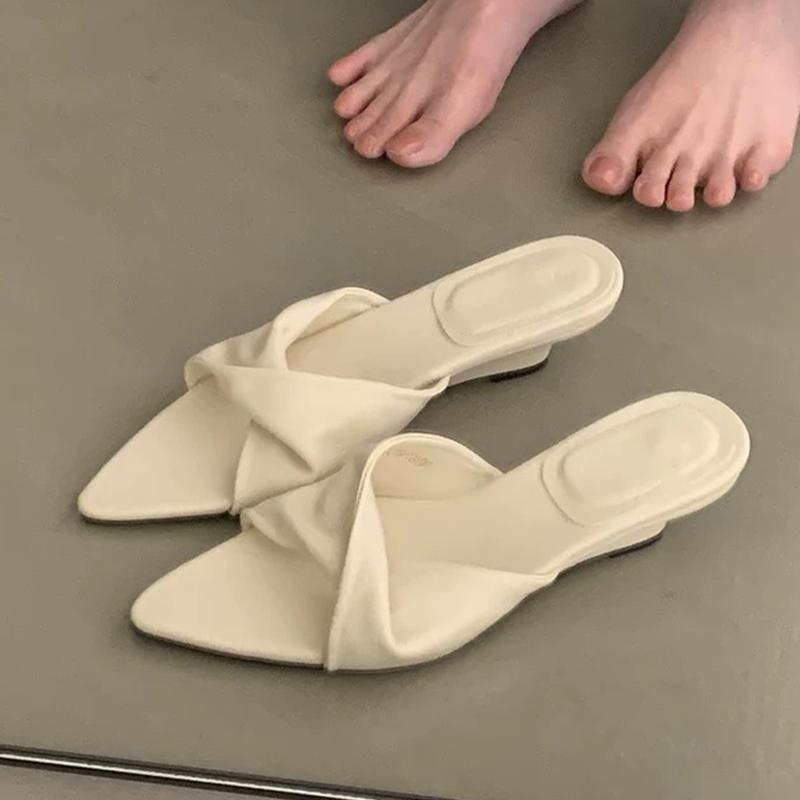

Fashion Pointed Toe Women Slippers Wedges Fashion Dress Shoes Summer Luxury Sexy Woman Sandals 2025 New Designer Slides Femme Zapatos 39 абрикосовый
