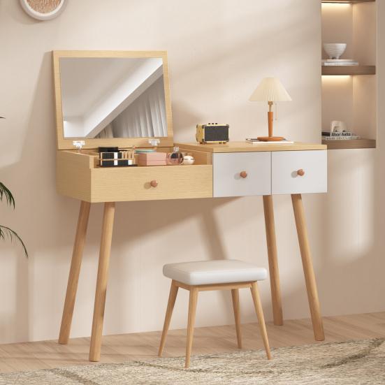 Dressing Table Sufficient Storage Capacity Strong Load-bearing High Stability Burr Free with Mirror Space-saving Smooth Edge Wide Desktop