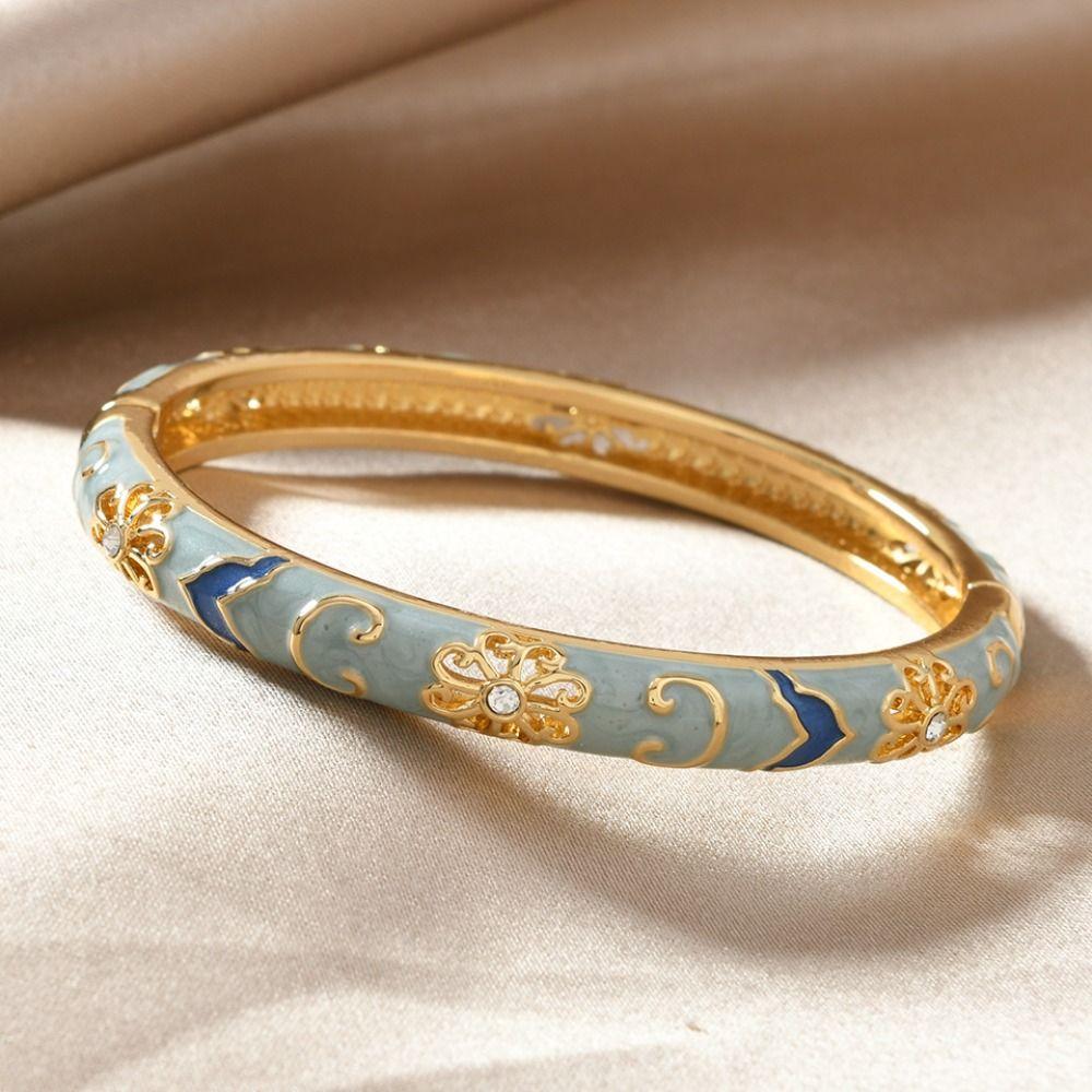 Enamel Vintage Cloisonne Bangle Traditional Women's Hand Bracelet Hollow Out Flower Bangle  Girls