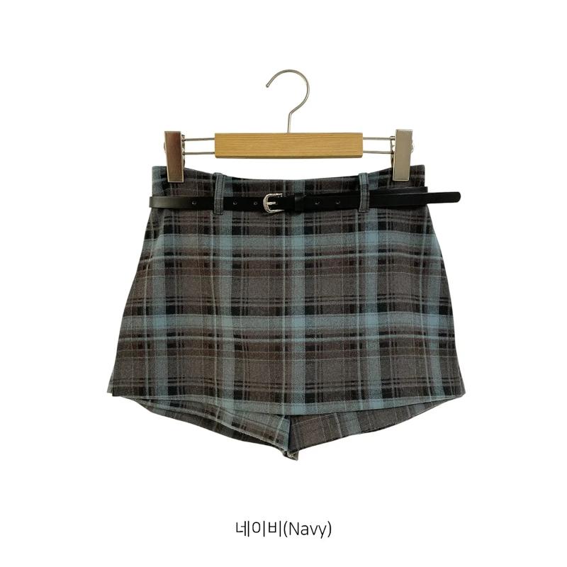 New Arrivals Open Run Women Autumn Check Belt Set Skirt Shorts