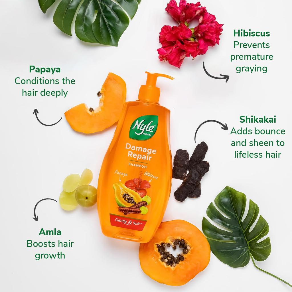 Nyle Naturals Damage Repair Shampoo 1L | Gentle Hair Repair & Hydration For Women And Men