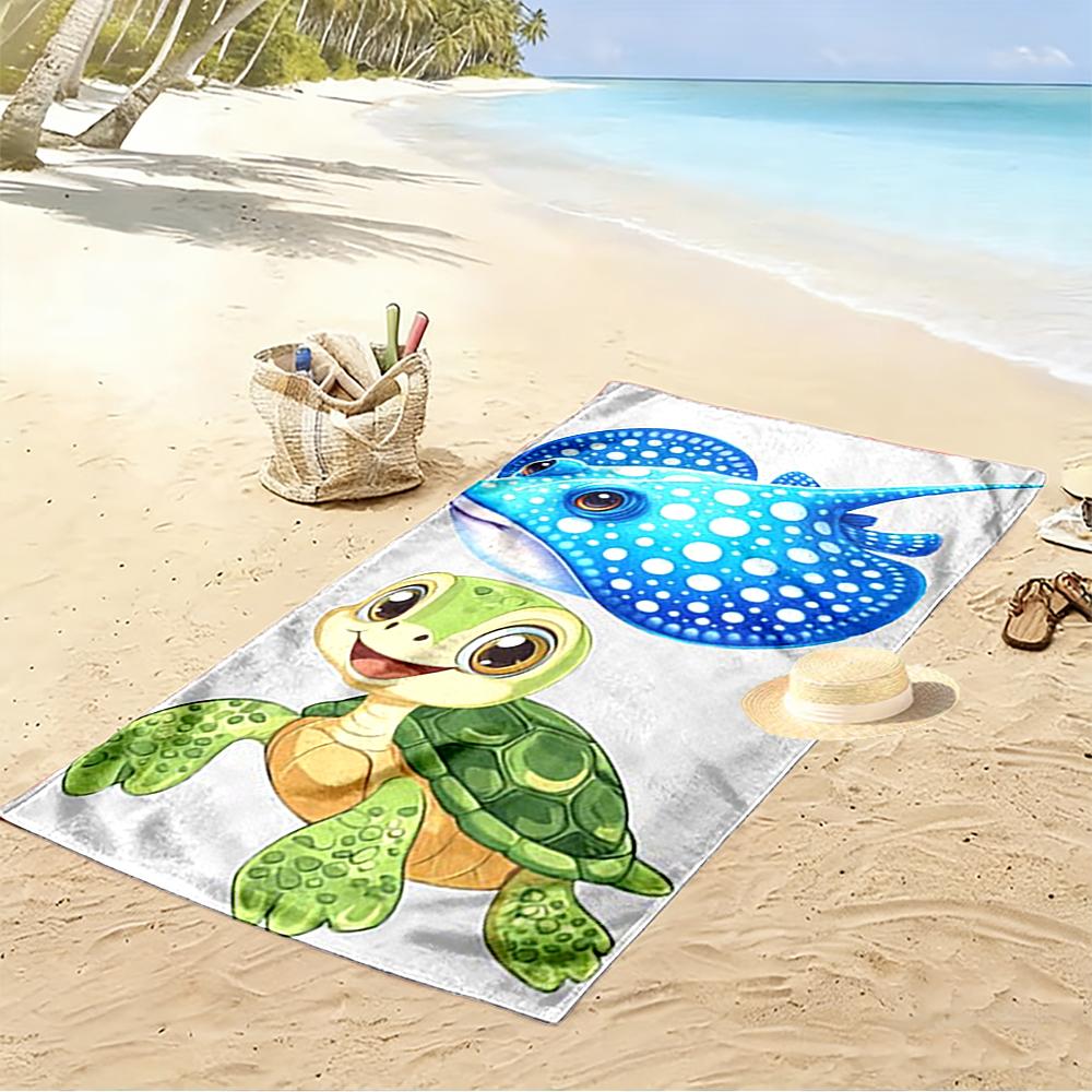 Cute Cartoon Turtle and Blue Stingray Beach towel quick-drying for travel outdoor sports jogging beach and swimming