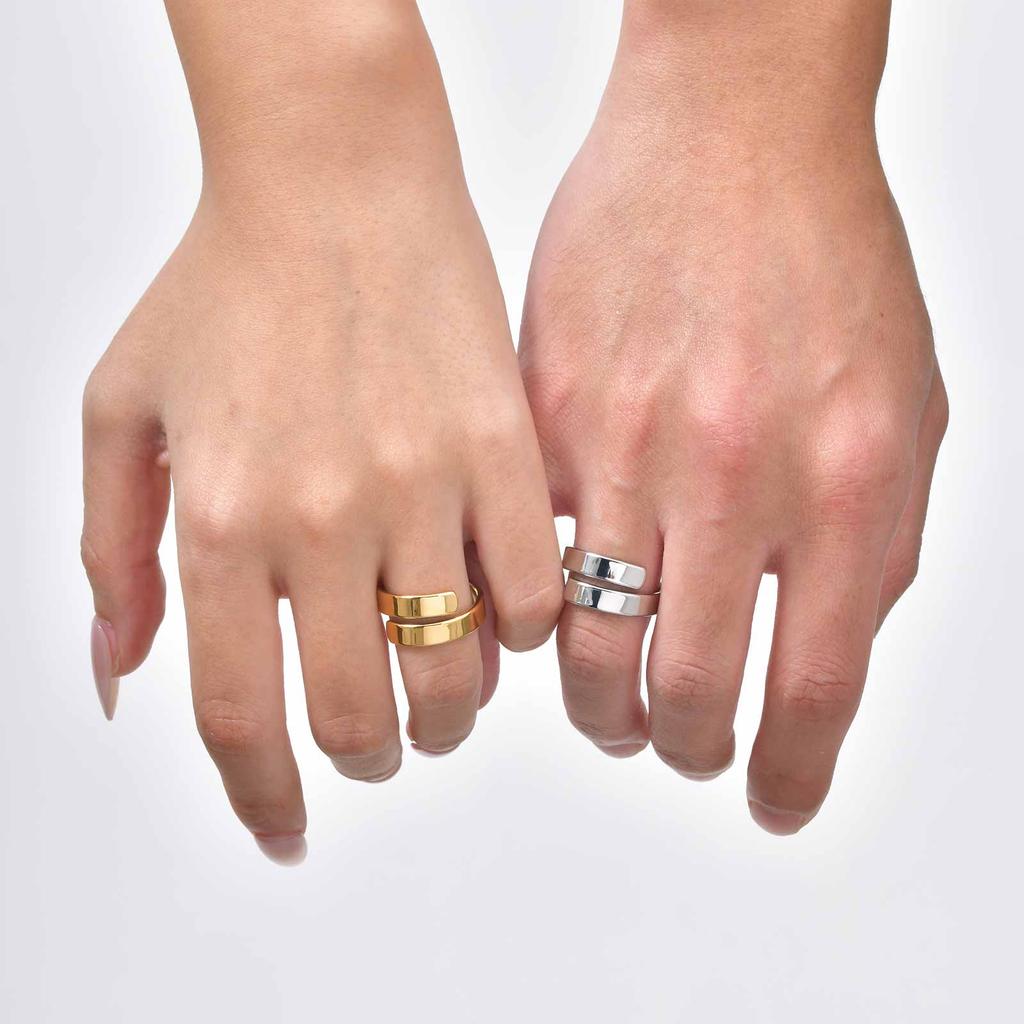 Adjustable Stainless Steel Simple Couple Ring for Women Men Statement Wrap Wide Finger Ring Couple Jewelry Valentine's Day Gifts