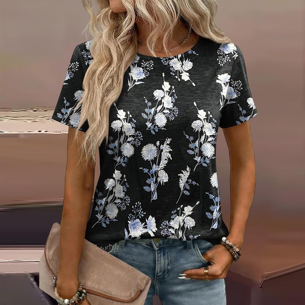 Damen Mode Lässiges Bedrucktes T-Shirt mit Lockerer Passform