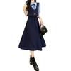 New academic style splicing fake two-piece short-sleeved dress for female students Korean version waist versatile over knee a-word skirt
