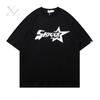 Streetwear American Alphabet Star Print TShirt Harajuku Vintage Red YK Casual Tops with Base Mens Womens Clothing