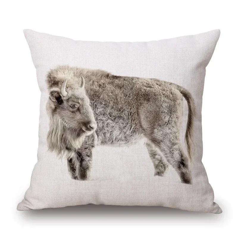 Nordisk Retro Stil Djur Poster Kuddfodral Höglandsko Kalv Hjort Get Älg Räv Björn Tryck Örngott