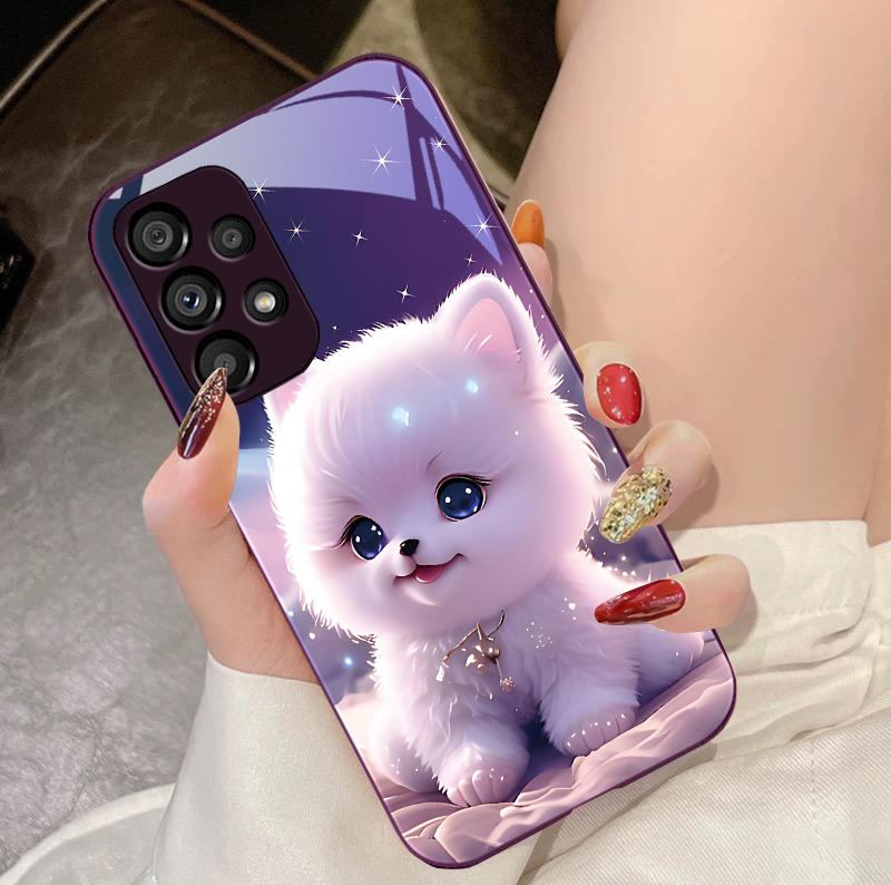 Cute Little Dog Green For Samsung Galaxy S10 4G S20 11E 30 S21 21Fe 22 S24 Pro S23 Ultra 5G S8 S9 Tempered Glass Phone Case