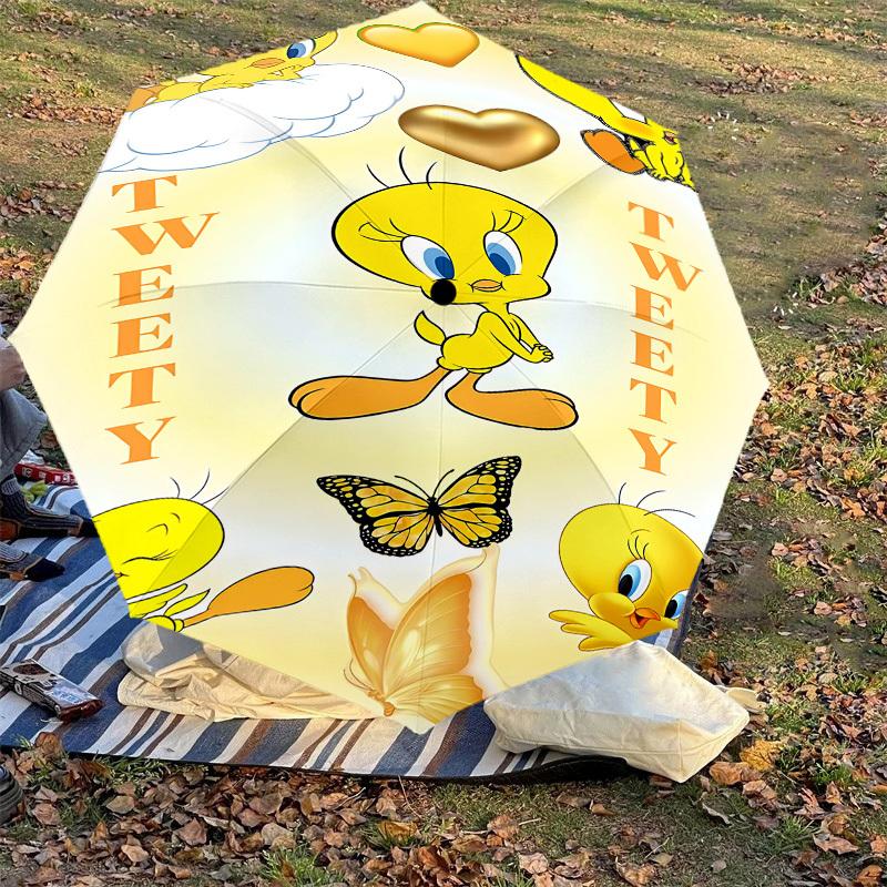1PC Warner Tweety Bird Automatic Open/Close Umbrella with Windproof, 92-Rib Sturdy Canopy, Durable Ribs1309A