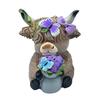 Chic Holiday Presents for Friends Lavender Highland Cow Resin Figurine, Cute Fluffy with Butterfly Bow & Floral Wreath, Pastoral Style Home