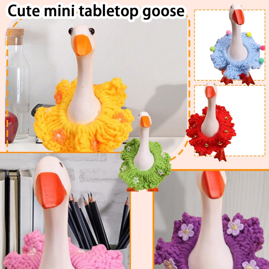 Miniature Desktop Goose Figurine with Textured Decorative Collar and Small Bell Accents for Office Home Desk Ornament