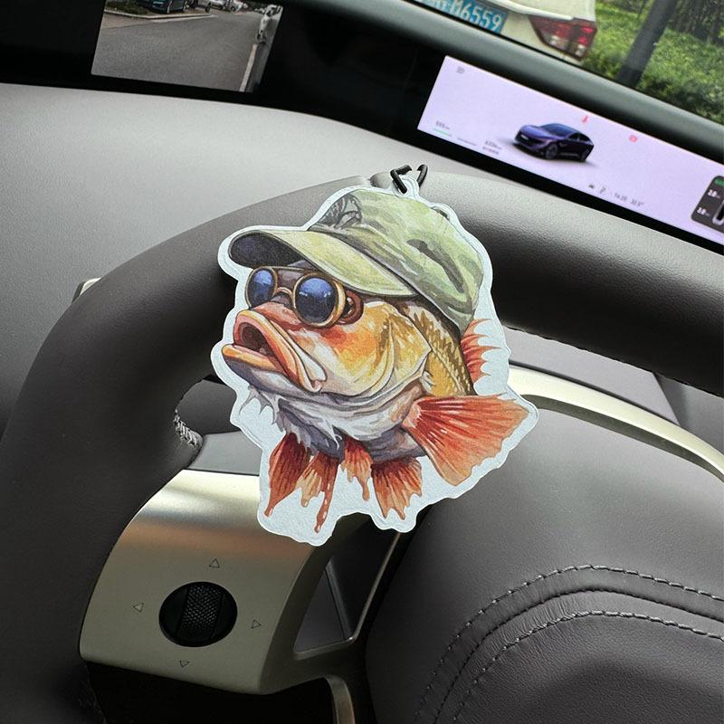 Super Cool Fish Hilton (Hotel Scent) Car Air Freshener Wearing Sunglasses and a Hat | Rearview Mirror Hanger & Dual-Purpose Air Vent Clip |