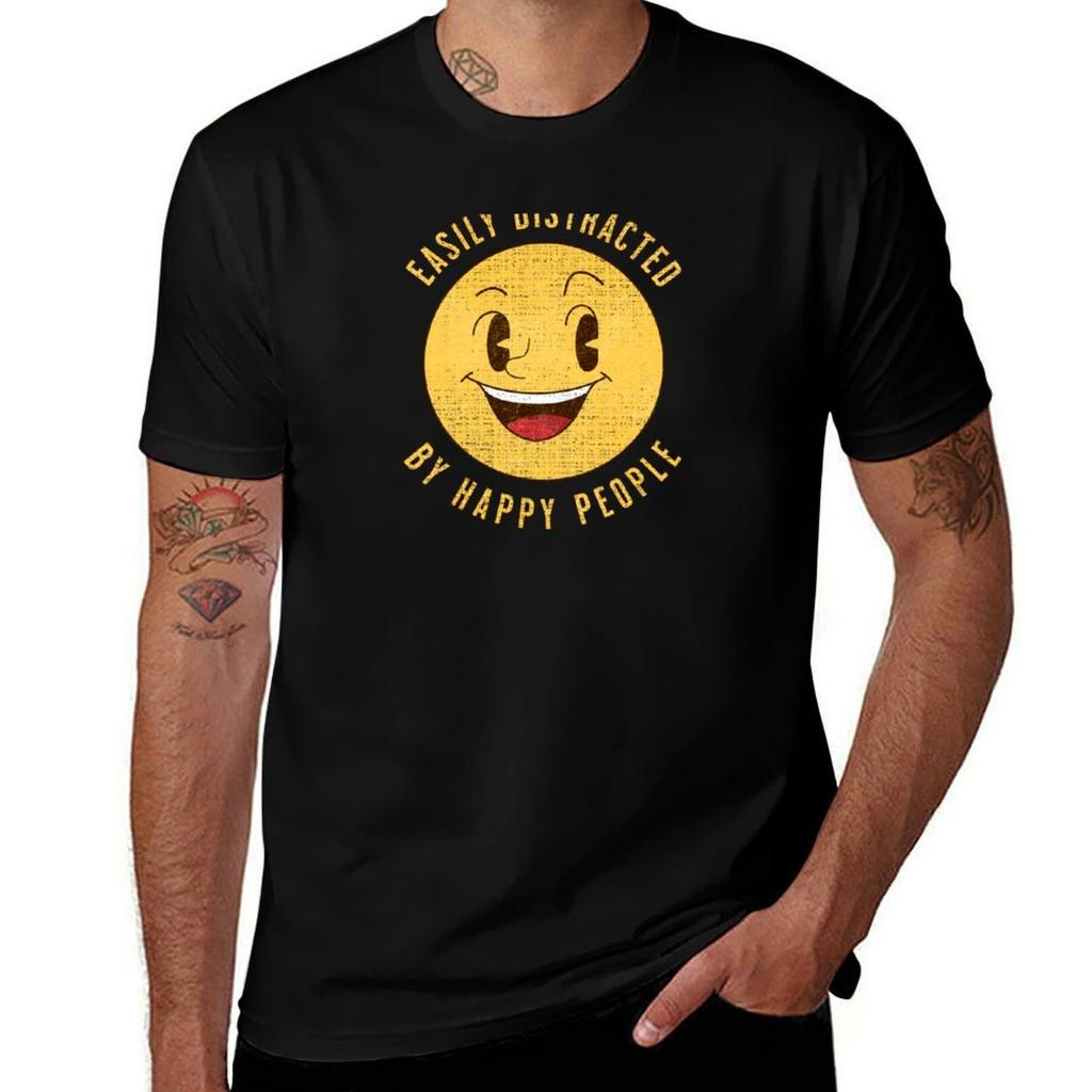 Happy PopArt Easily Distracted by Happy People TShirt Holiday Simple Tee Shirt