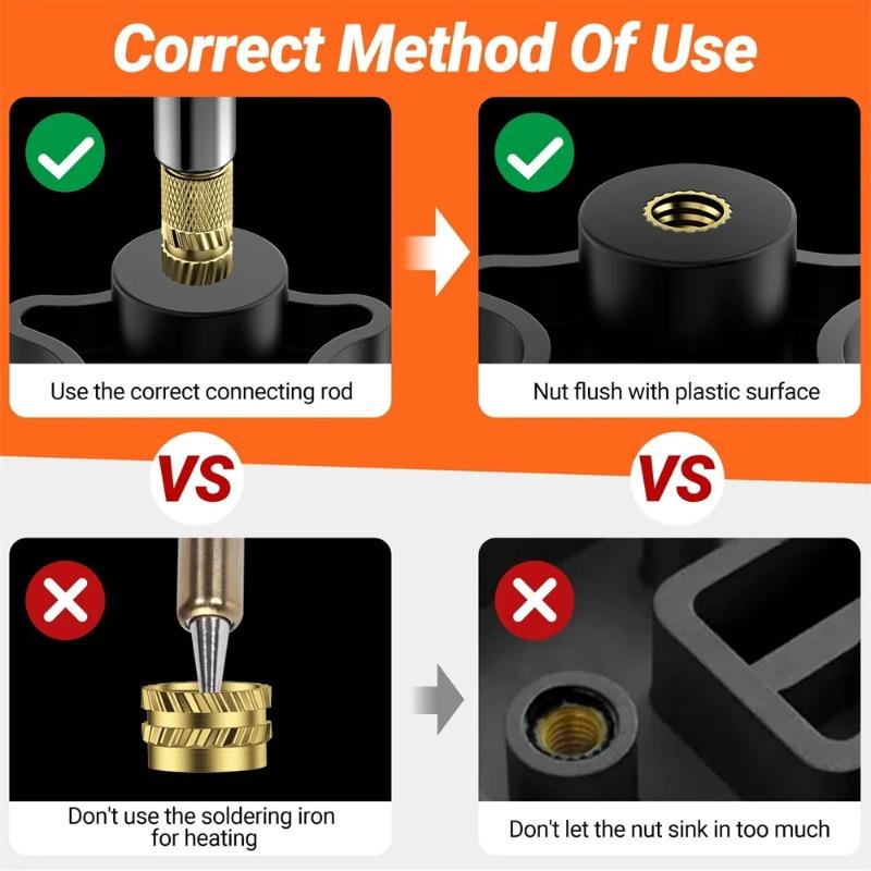 Heat Set Soldering Iron Tip Head Insert M2-M6 Hot Melt Brass Embedded Thread Nut Kit for Plastic Soldering