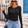 Women's Long Sleeved Round Neck Basic T-shirt Casual Slim Fit Top T-shirt