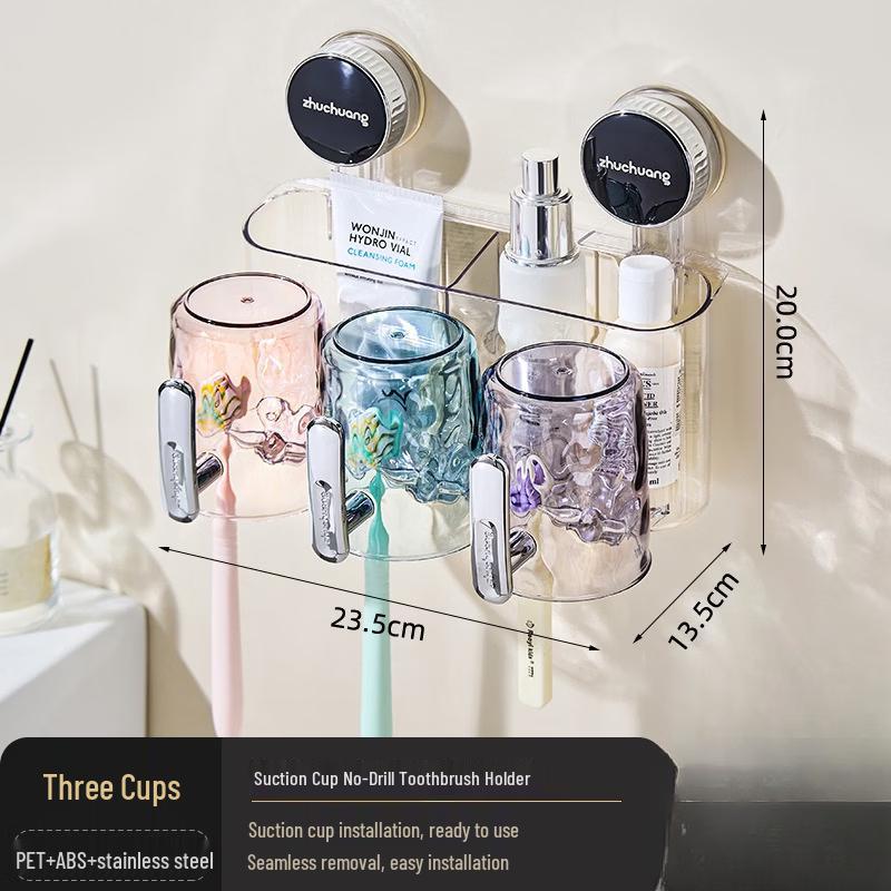 CMAOS Wall-Mounted 3-Person Toothbrushing Cup Set