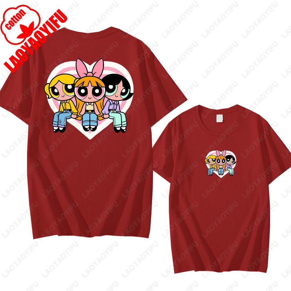 The Powerpuff Girls Anime Tshirt Trendy Kawaii Woman Clothing O Neck Summer Cotton Short Sleeve Tee Retro Trend Cool Street Tops