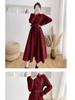 Campanula Print Slimming Over-the-Knee French Shirt Dress with Cinched Waist (Autumn/Winter)