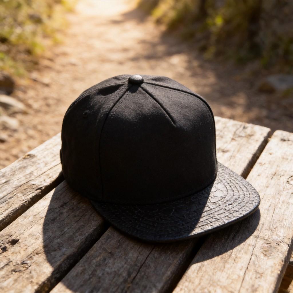 Black Plain Canvas Sun Hat With Breathable Material And Stylish Print For Outdoor Activities