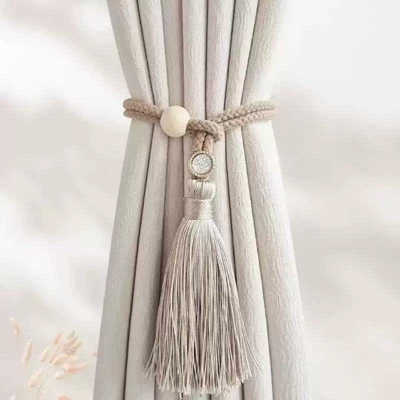 2 PCS Adjustable Cotton Cord Curtain Tiebacks Curtain Straps Bohemian Chic Log Loop Curtain Buckle Strap With Tassel Hand Woven