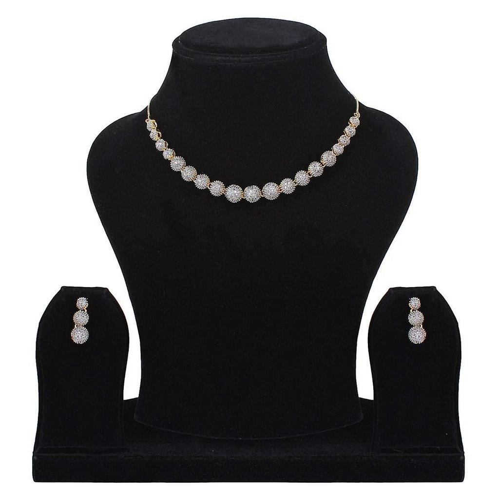 Jewellery Set for Women American Diamond Combo of Choker Necklace Set with Earrings, Bracelet and Ring for Girls and Women