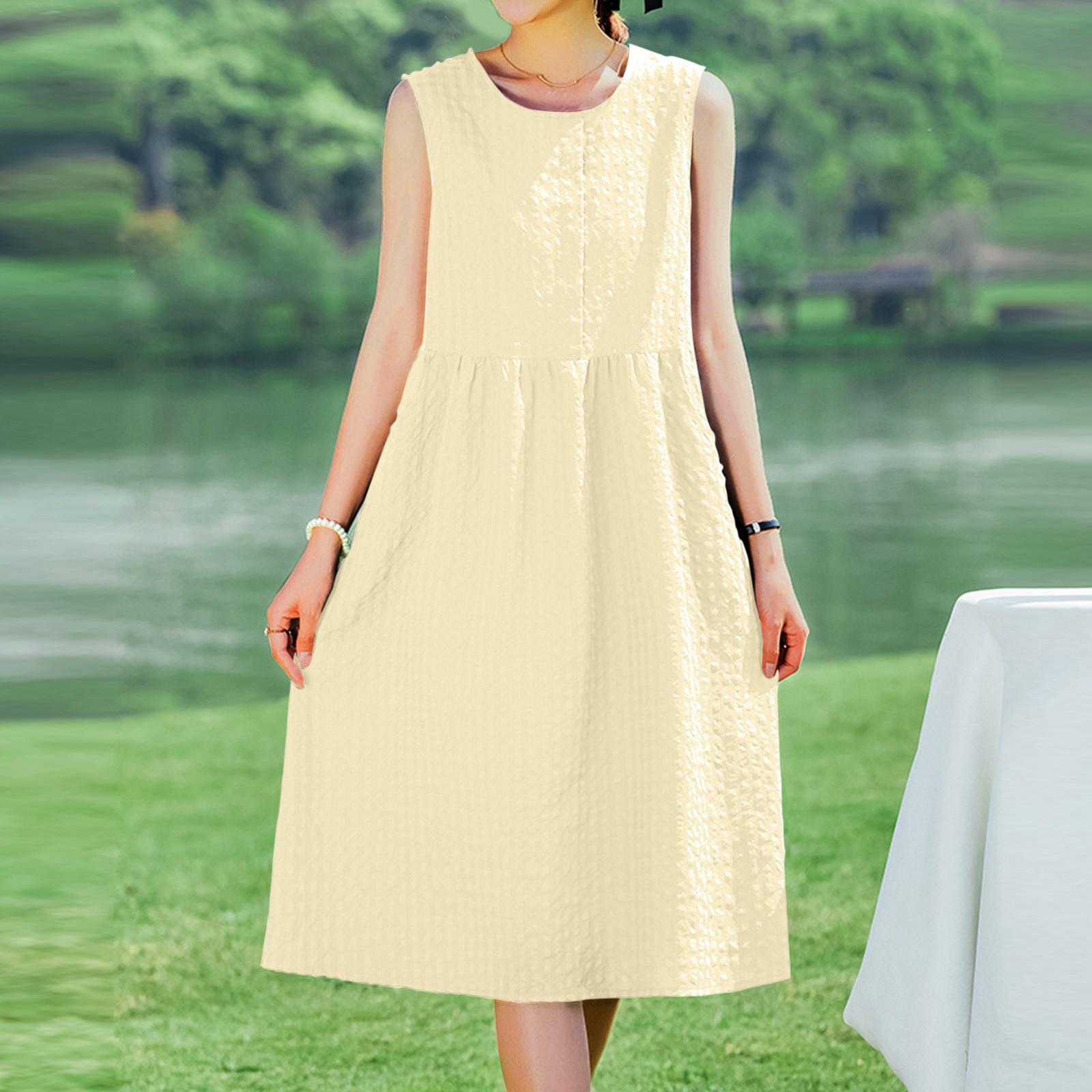 

Women s Fashionable And Trendy Round Neck Loose Sleeveless Dress In Plus Size XL жовтий