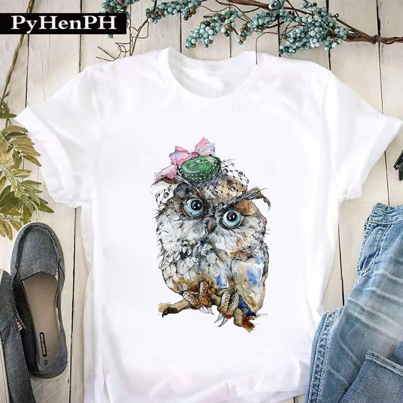 Womens Personalized Owl Print Graphic TShirt Short Sleeve Round Neck Summer Fashion Trend Aesthetic Top