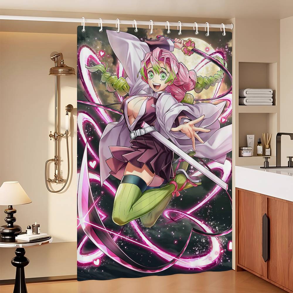 Anime M-Mitsuri-Kanroji  Waterproof Fabric Shower Curtain Bathroom Decoration Curtain Home Hawaiian Style Shower Curtain