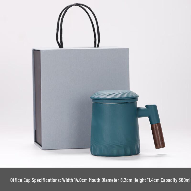 Chaxun Dark Green Ceramic Tea Mug with Lid & Infuser