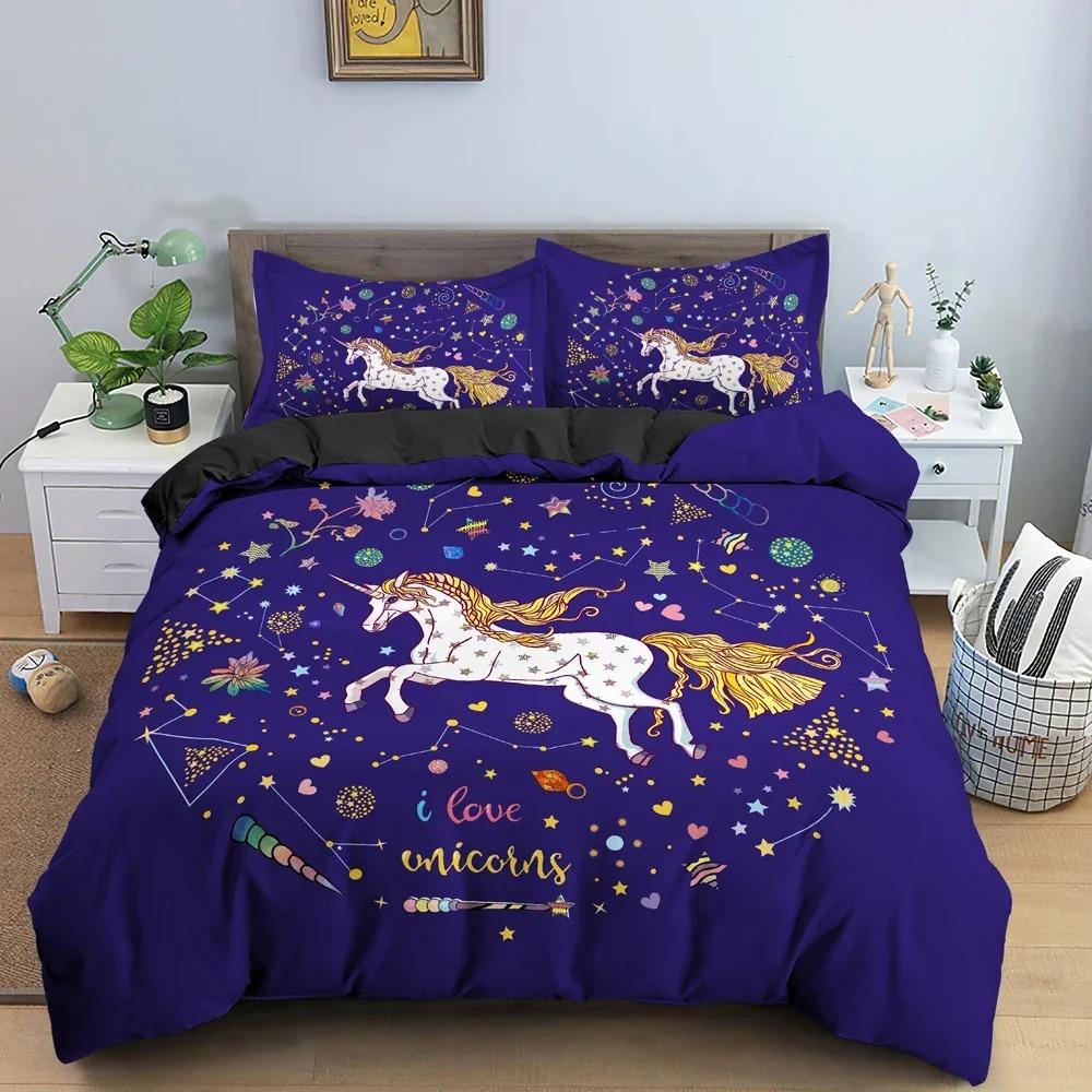 3D Cartoon Unicorn Duvet Cover Set For Kid's Bedroom King Twin Bedding Set Luxury Cozy QuiltComforter Covers Home Decor