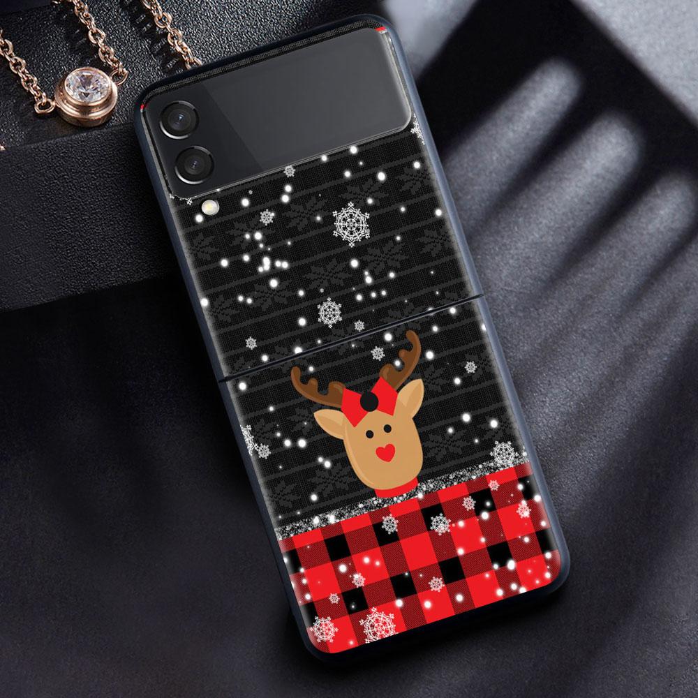 

Чехол для Samsung Galaxy Z Flip 3 4 5G, черный жесткий корпус для ПК, корпус телефона Z Flip4, роскошный сегментированный чехол, милый рождественский мультяшный чехол Samsung Z Flip 3 5G