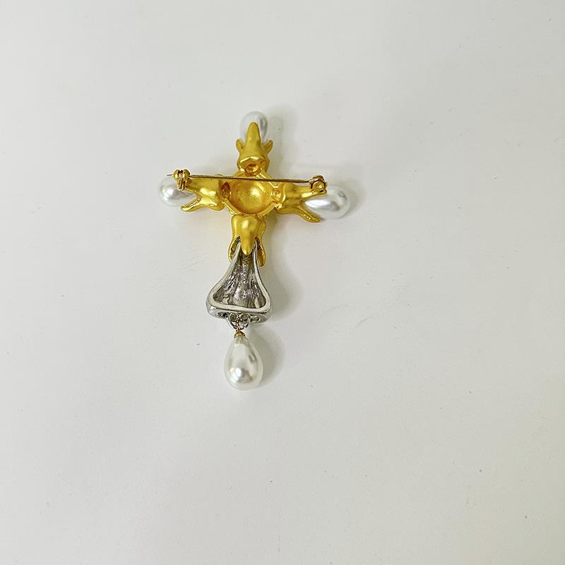 

Exaggerated Three-Dimensional Nose Cross Pearl Pendant Necklace Fashion High-End Earrings Brooch Women Trendy Jewelry accessoris