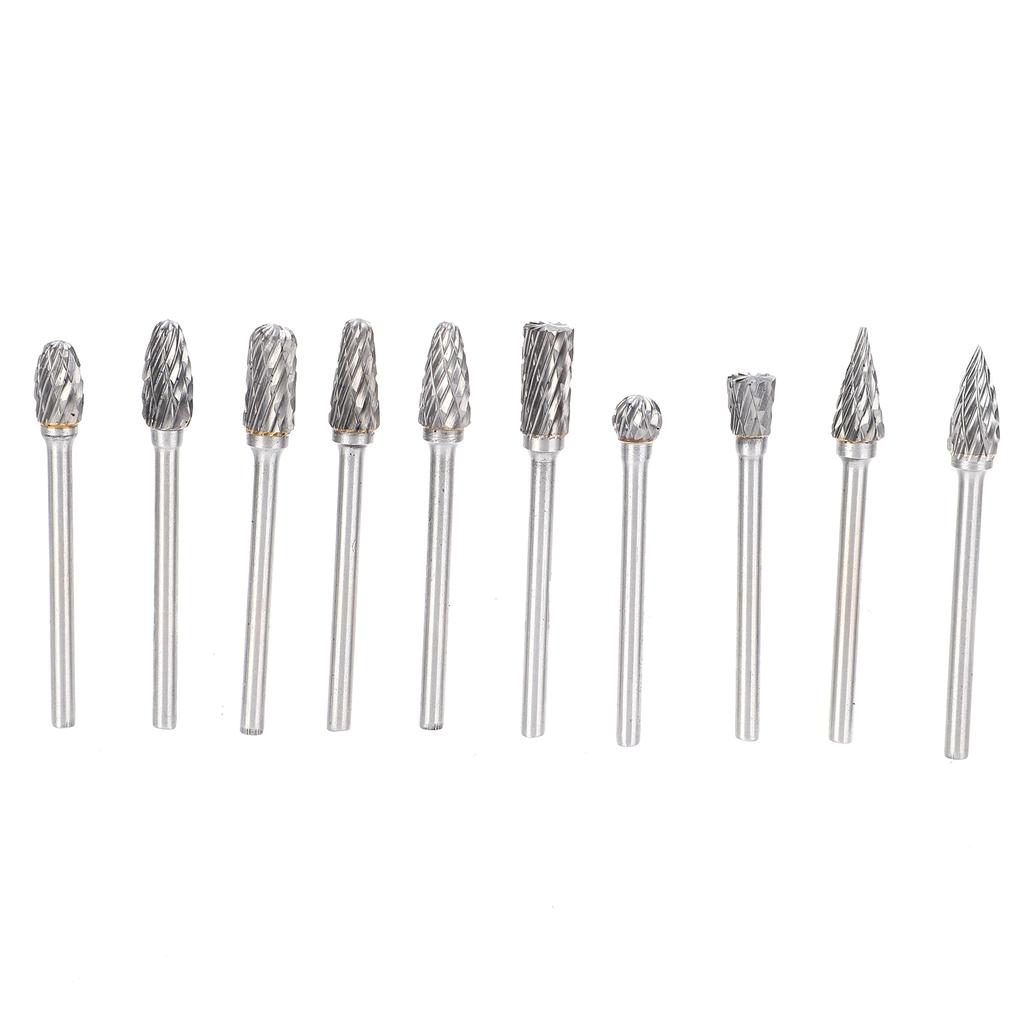 10Pcs Rotary File Milling Cutter Carbide Grinding Head Woodworking Reaming Carving Router 3x6
