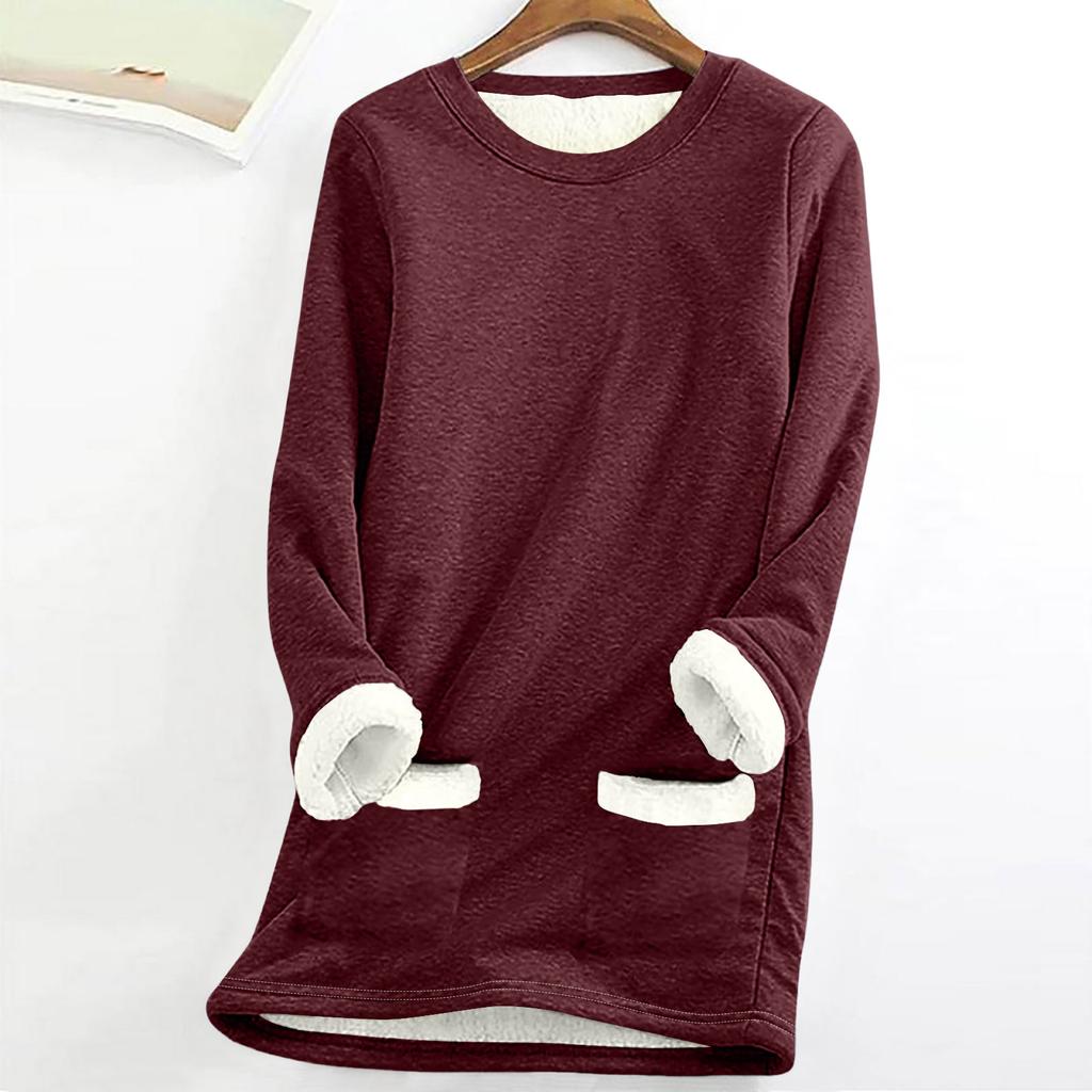 Women Christmas Thick Fleece Printing Sweatshirt Warm Underwear Top