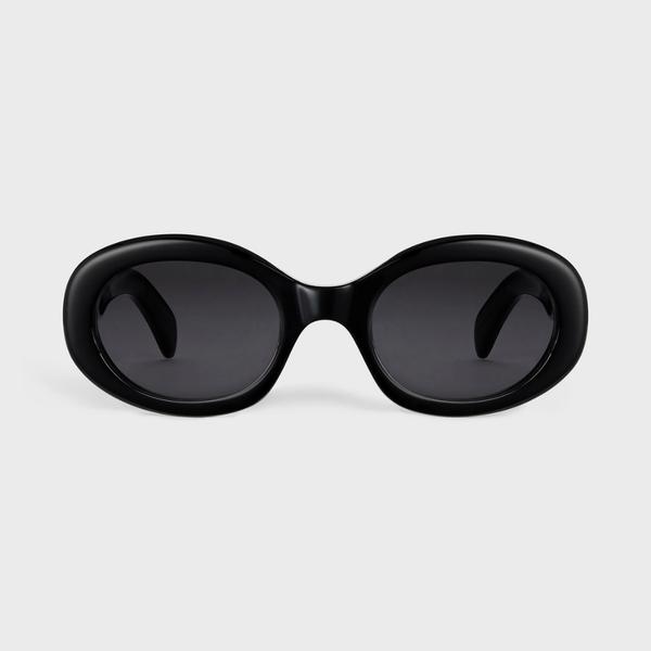 Celine Triomphe CL40194U‑01A Oval Sunglasses,Shiny Black Acetate Frame,Dark Grey Smoke Lens UV400 Women Retro Fashion Sun Glasses 52‑22‑145