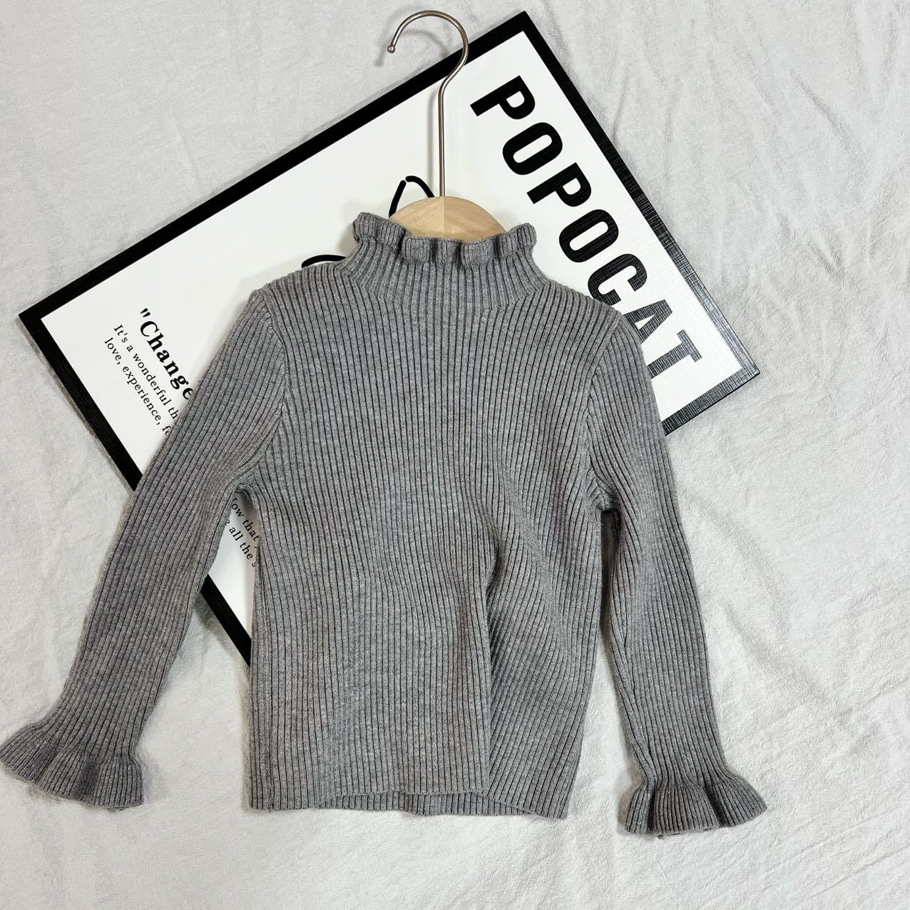 Baby Girls Fleece Lined Knit Sweater Warm Thickened Mock Neck Ruffle Trim Thermal Base Layer Top 80