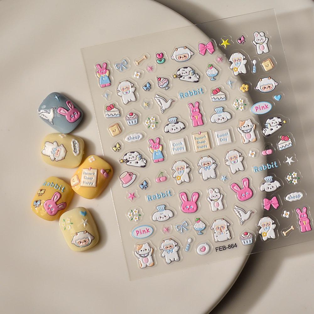 2024 Xiaohongshu Rabbit & Wreath Nail Stickers - Cute Cartoon Series in Multiple Styles