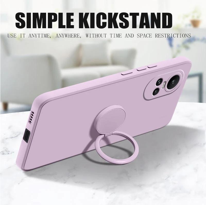 Case For Funda Oppo Reno 10 5g Liquid Silicone Ring Holder Soft Phone Skin Cover for Oppo Reno 10 Pro Upgrade Shockproof Back Fundas