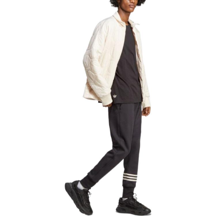 adidas Originals Trifoglio Stampa Logo Solido Giacca di Cotone con Collo Alto Uomo Giacca Bianco Sporco HS1581