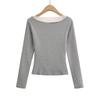Lace Patchwork V-Neck Two-Piece Long-Sleeve Slim-Fit T-Shirt for Women - Spring/Autumn