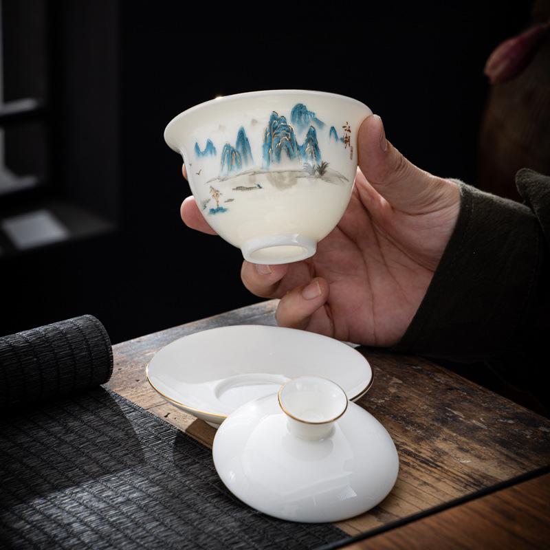 Hvit suet jade porselen kung fu tesett gaveeske forretningsgaver Midt-høstfestival gaver