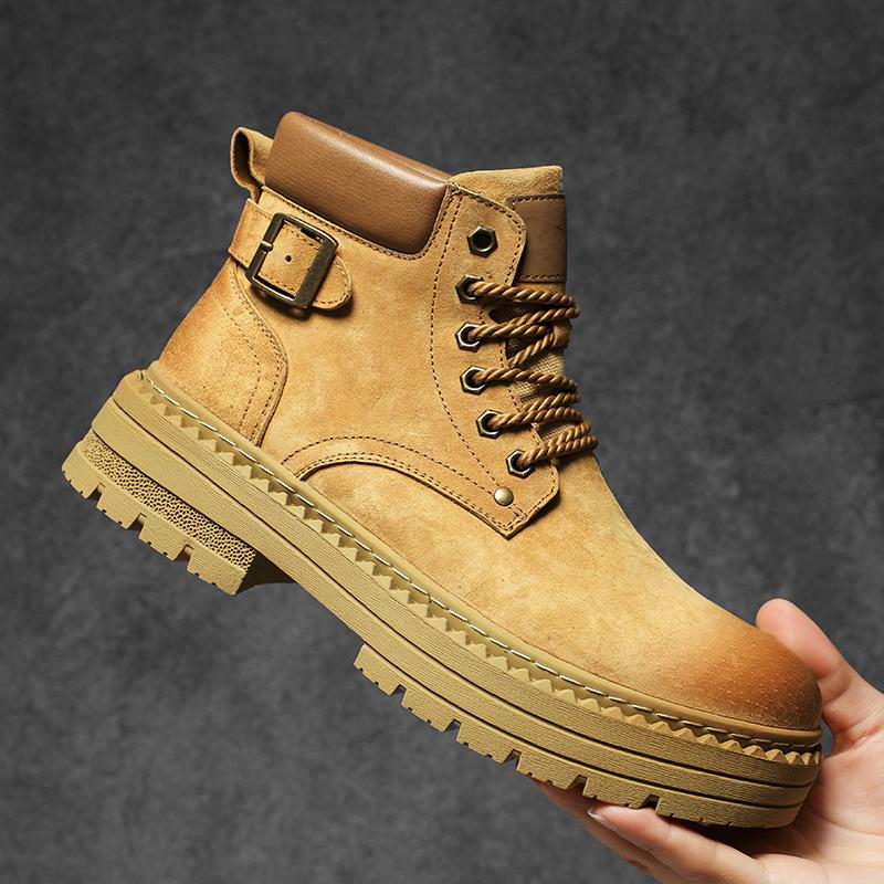 New Suede Leather Men's High Top Shoes Outdoor Fashion Ankle Boots Hiking Shoes Men Casual Shoes Retro Motorcycle Boots Sneakers