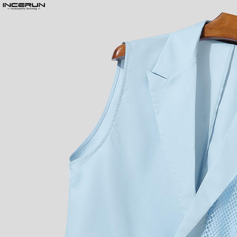 INCERUN Herren Einreihig mit Kerb-Revers Ein Langarm Patchwork Ausgeschnitten Lässig Dünn Kurz Geschnittene Blazer Tops