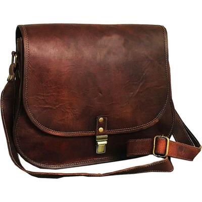 Bolsa transversal de couro de 14 polegadas, bolsa feminina de ombro, bolsa de viagem, couro genuíno (Castanho)