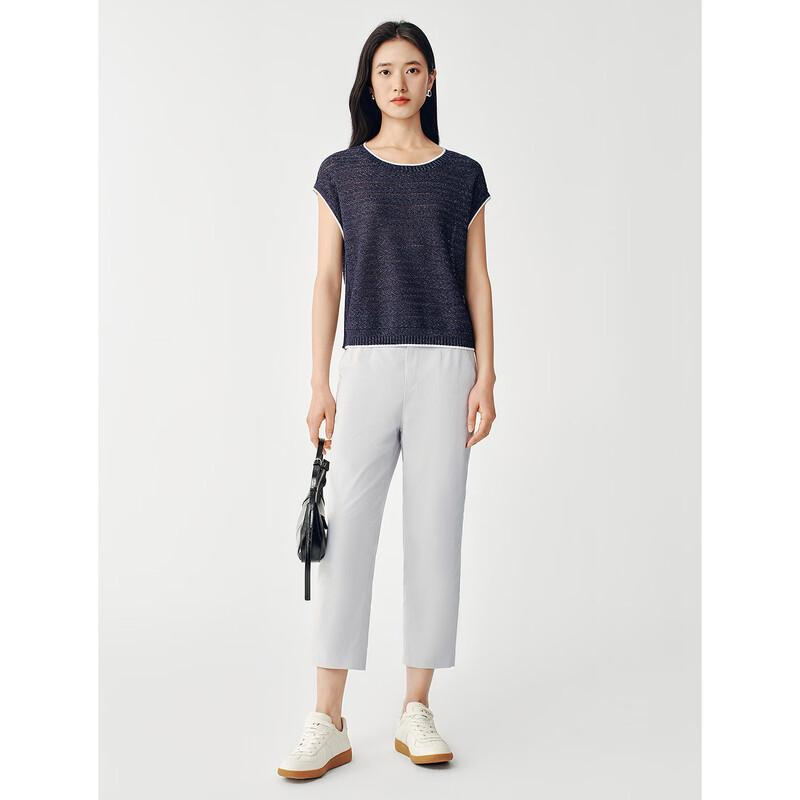JUZUI Women's Relaxed Wavy Knit Short Sleeve Top