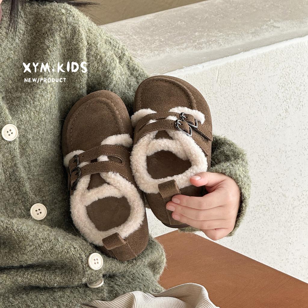 2025 Winter New Children's Shoes Matte Baby Shoes Velvet Warm Girls Boken Shoes Two Cotton Shoes
